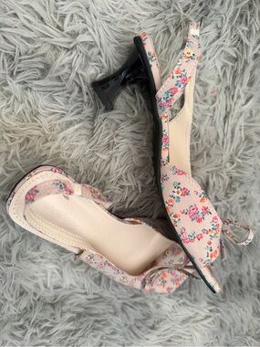 Floral Pink Slingback Heels - Women